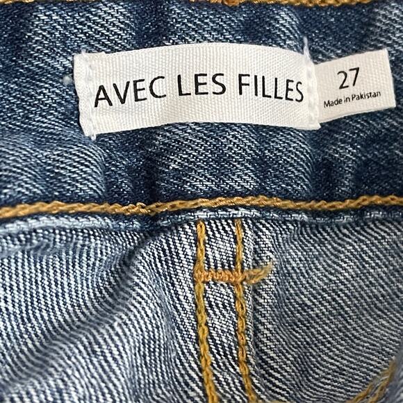 Avec Les Filles Denim High Rise Shorts Distressed Raw Hem Size 27 NEW - Picture 4 of 5